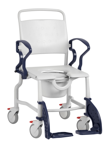Dusch-Toilettenstuhl Laupheim mit 5" Rädern grau/blau mit Topf max. 130kg